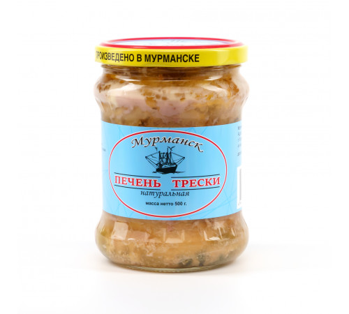 Печень трески натуральная из заморож. сырья 500 г, коробка (12 шт)